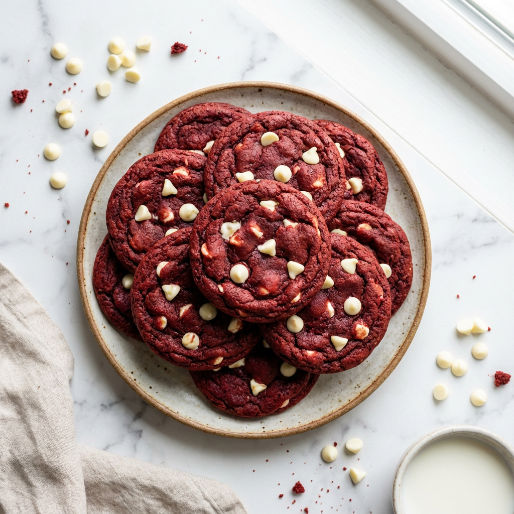 Chewy Red Velvet Cookies with White Chocolate Chunks