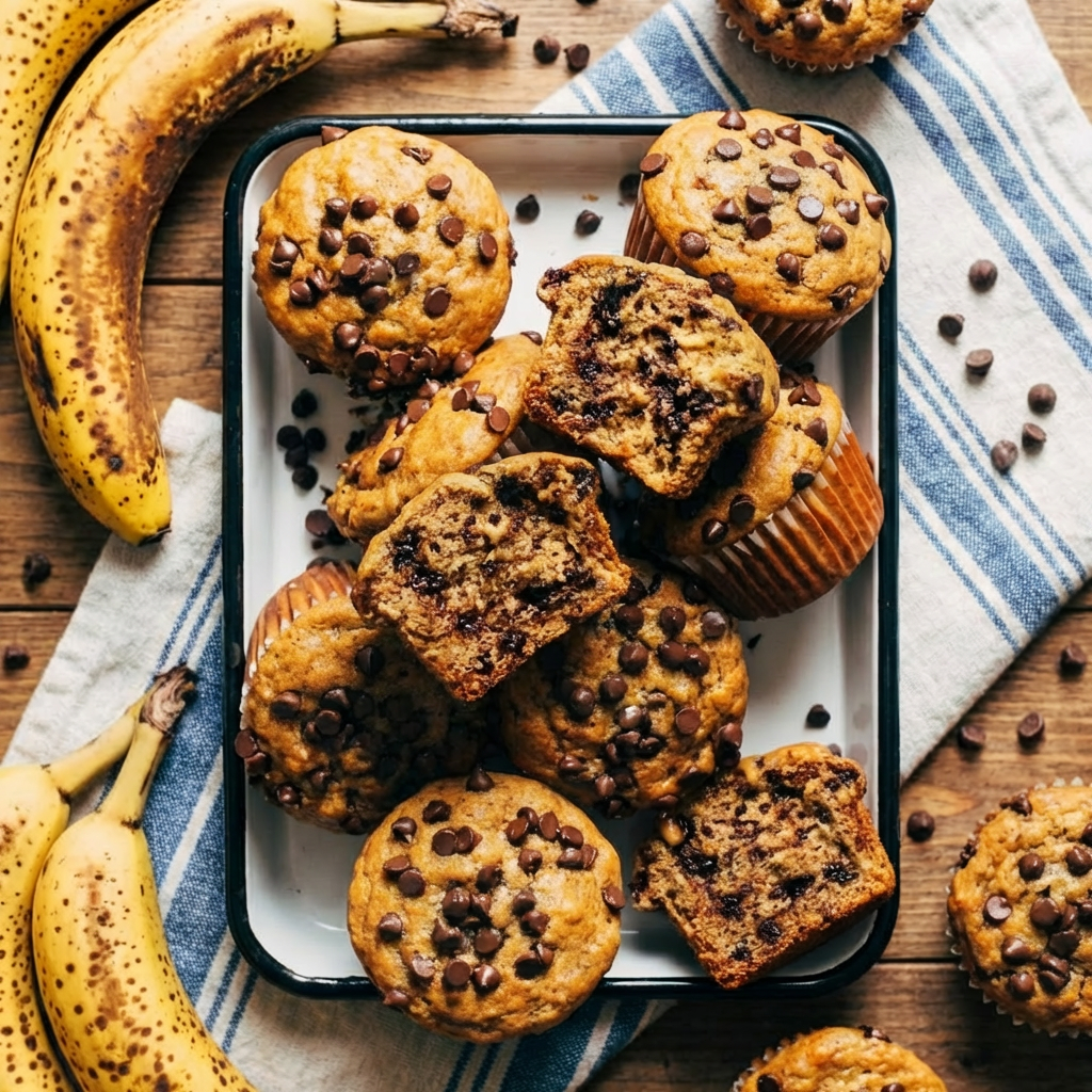 Peanut Butter Banana Muffins with Chocolate Chips