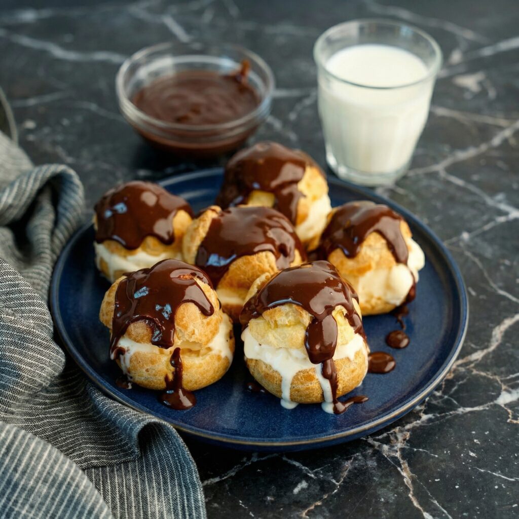 Chocolate Profiteroles: Cream Puffs with Chocolate Sauce