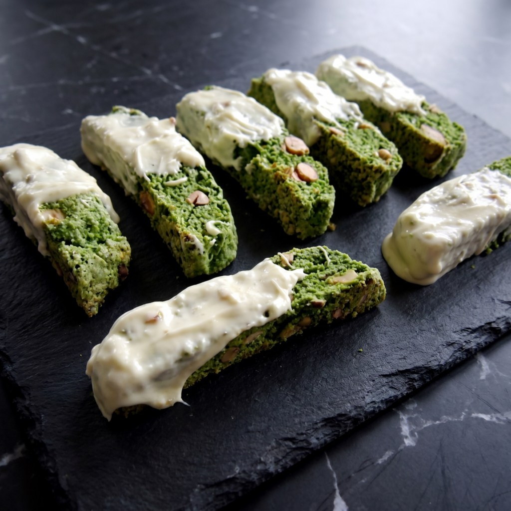 Matcha & White Chocolate Biscotti (Dip, Crunch, Repeat)